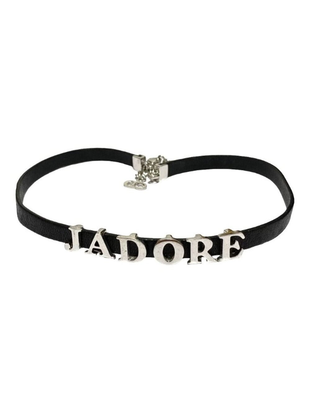 Dior Jadore Leather Choker Necklace Black Silver Colored